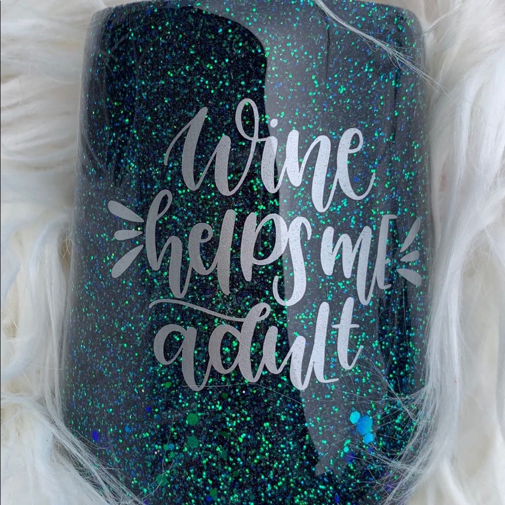 Wine helps me adult glitter tumbler